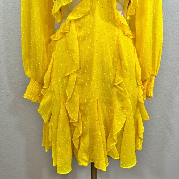 Alice + Olivia Mitzi Combo Cutout Godet Mini Dress Sunbeam - Picture 6 of 12